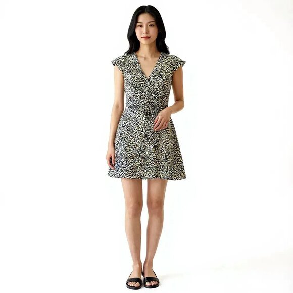 Free People French Quarter Print Wrap Mini Dress Women XS Ruffle Animal Print - Picture 1 of 12